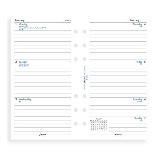 Комплект бланков Filofax Неделя на развороте в линию Personal White англ 2020 (68418)