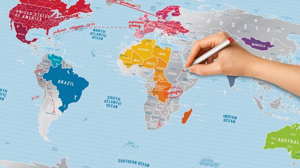 Скретч-карта мира на английском Silver Travel Map
