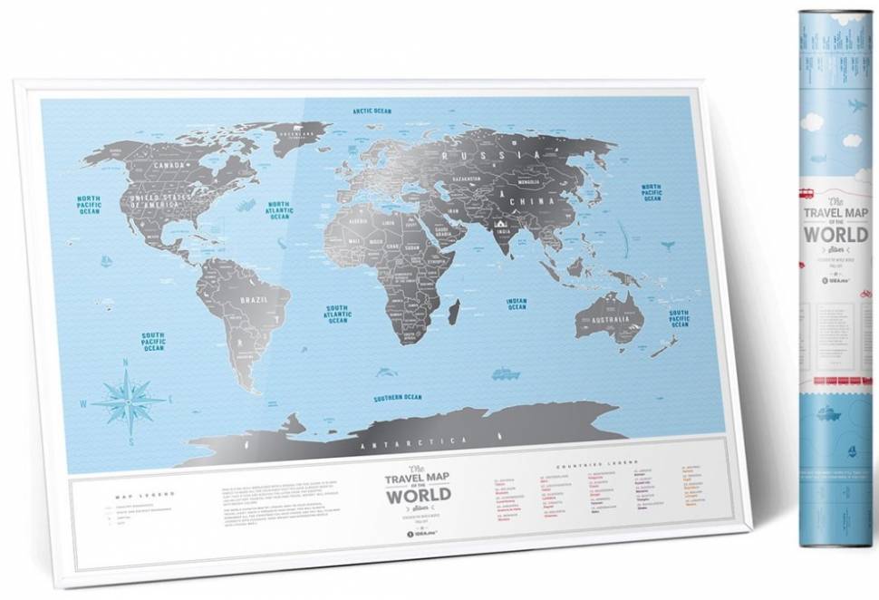 Скретч-карта світу англійською Silver Travel Map