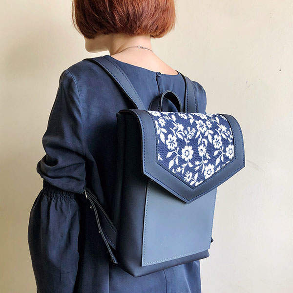 Рюкзак из экокожи Ornament Синий - графит S