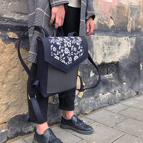 Рюкзак из экокожи Ornament Синий - графит S