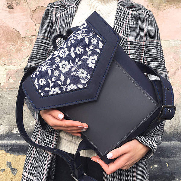 Рюкзак из экокожи Ornament Синий - графит M