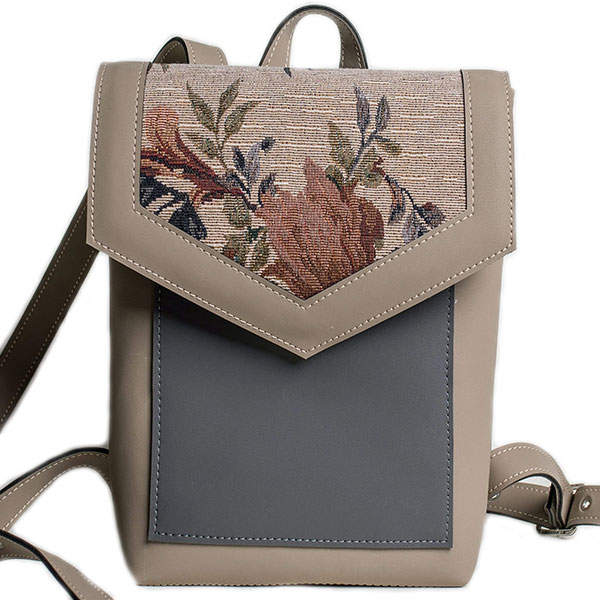 Рюкзак з екокожі Ornament Беж - графіт Троянди S