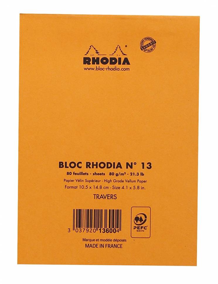Блокнот Rhodia Pad Оранжевый, клетка, 10,5х15 см