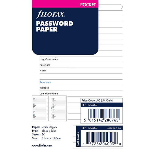 Бланки Пароли Filofax Pocket White (132562)