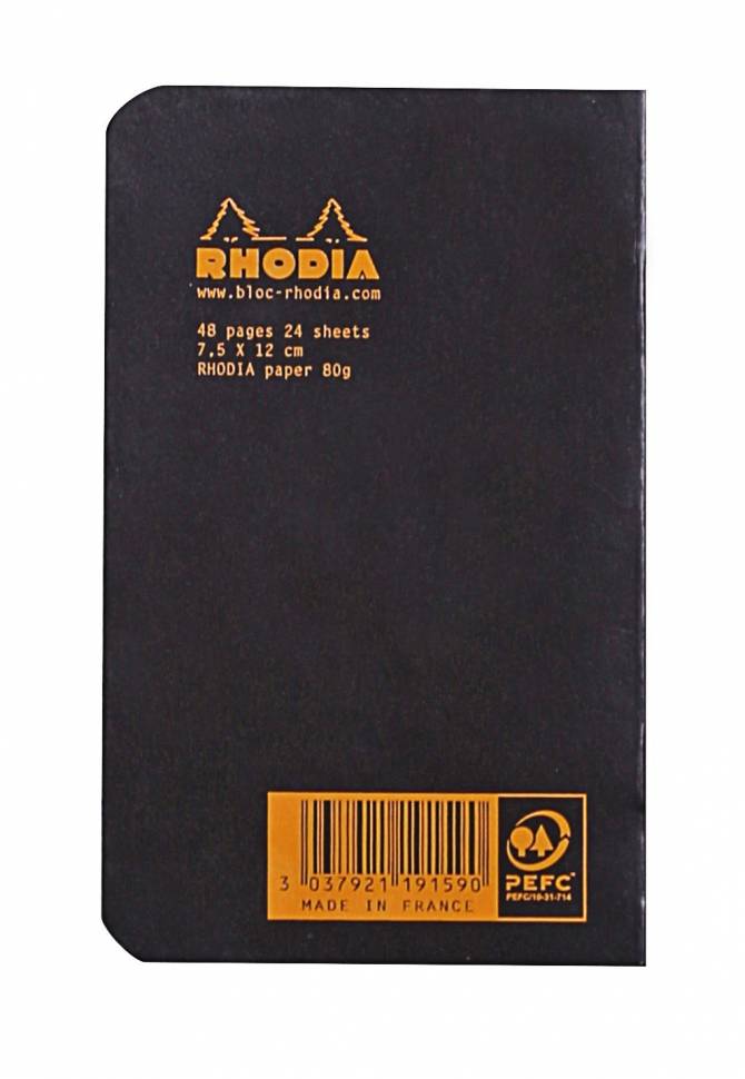 Блокнот Rhodia Pad Черный, клетка, 7,5х12 см