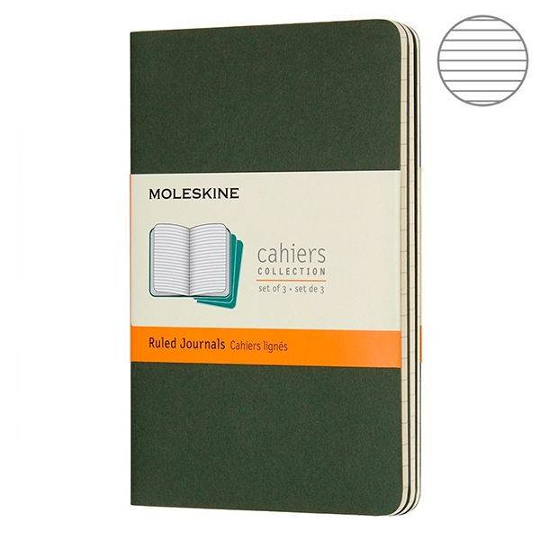Карманная тетрадь (3 шт) Moleskine Cahier зеленая Линия