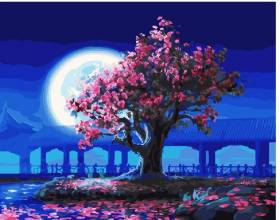 Картина за номерами Квітуча сакура над озером 40x50 см
