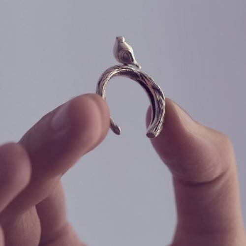 Кольцо из серебра Yastreb Птичка на дереве