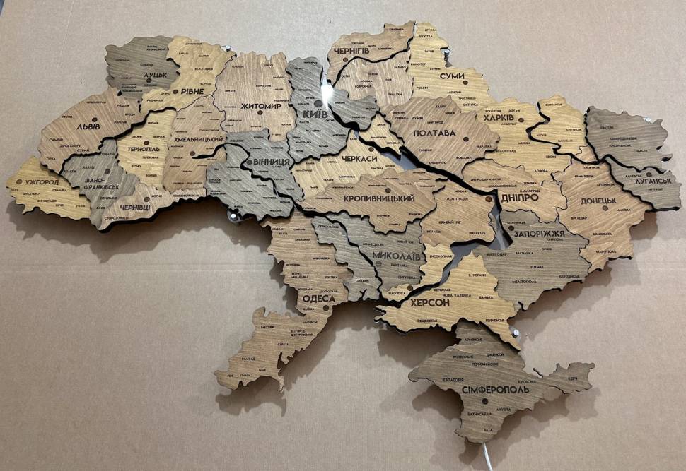 Детальная деревянная карта Украины с подсветкой (цвет Helsinki) Детальная деревянная карта Украины с подсветкой (цвет Helsinki)