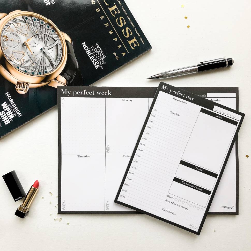 Отрывной еженедельник My Perfect Day Черный + ручка A4 52 листа