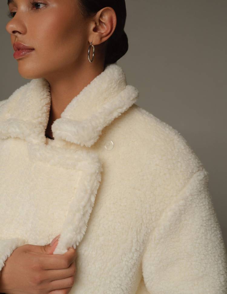 Довга шуба з еко-хутра Молочний