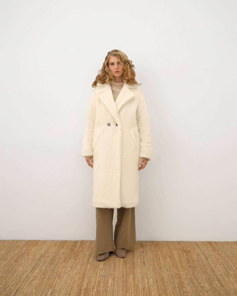 Довга шуба з еко-хутра Молочний