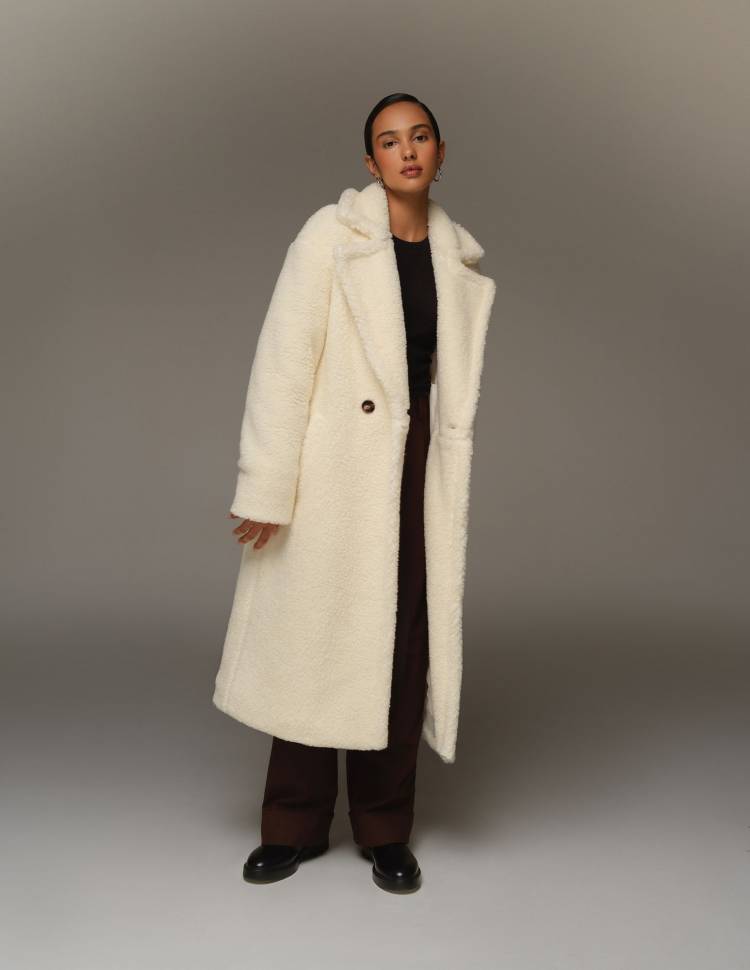 Довга шуба з еко-хутра Молочний