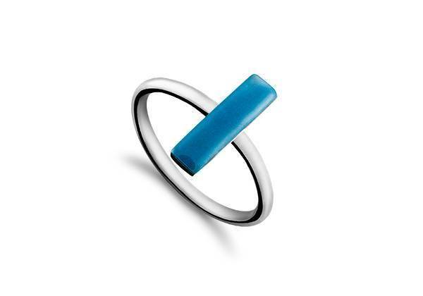 Кольцо из серебра PJ Прямоугольник с эмалью Голубой