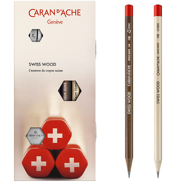 Набор простых карандашей HB Caran d'Ache Swiss Wood (2 карандаша + точилка + ластик)
