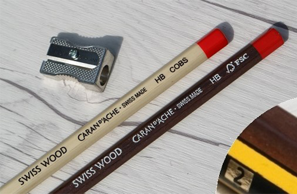 Набор простых карандашей HB Caran d'Ache Swiss Wood (2 карандаша + точилка + ластик)