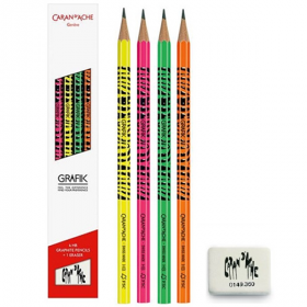 Набір простих олівців HB Caran d&#39;Ache Grafik Fluo (4 шт + ластик)