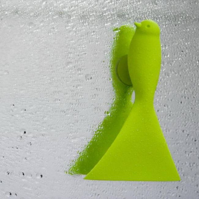 Скребок для скла та дзеркал Qualy Воробей Зелений