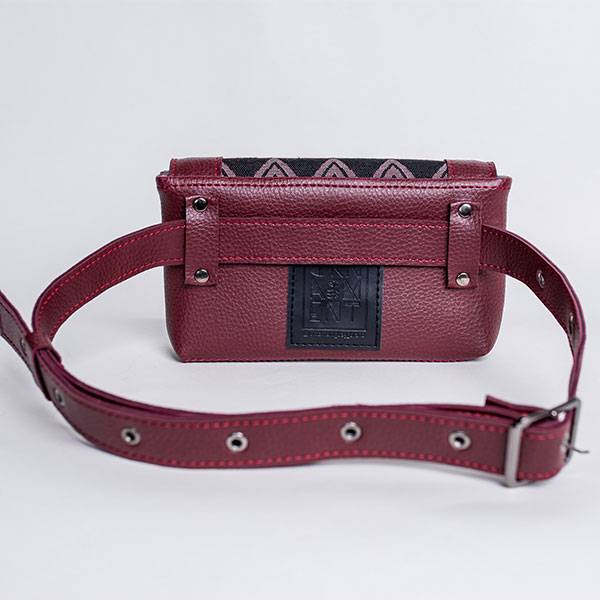 Поясна сумка з екокожі Ornament Бордова з принтом