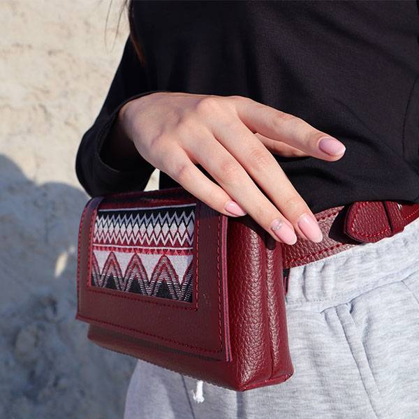 Поясна сумка з екокожі Ornament Бордова з принтом