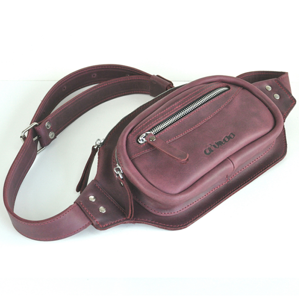 Кожаная сумка на пояс AV2 Красная (D101)