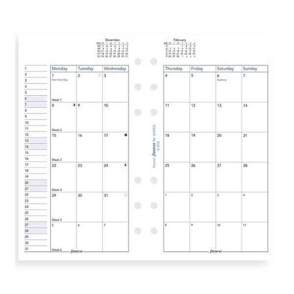 Комплект бланков Filofax Обзор месяца Personal White англ 2020 (68410)