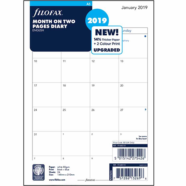 Бланки Обзор месяца Filofax A5 White на 2019 год (англ) (68510)
