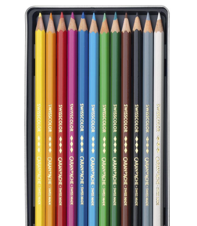 Набір водостійких Олівців Caran d'Ache Swisscolor Металевий бокс 12 кольорів