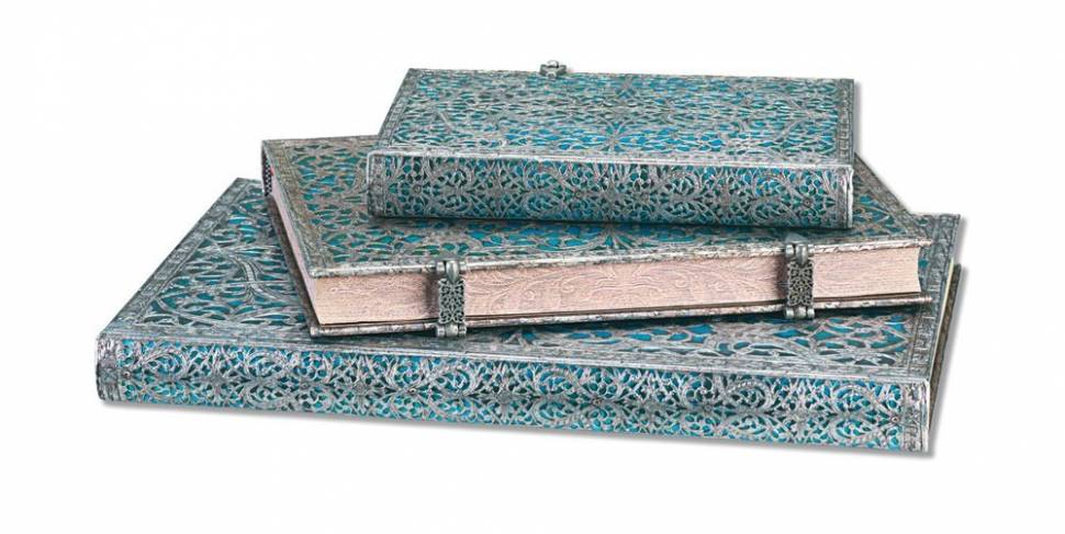 Середній блокнот Paperblanks Євроформат Срібна філігрань Лазурний