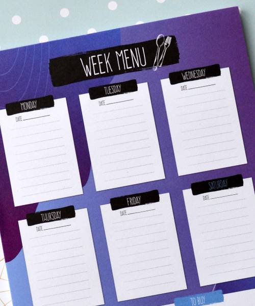 Магнітний Планер Меню на Тиждень Чорний