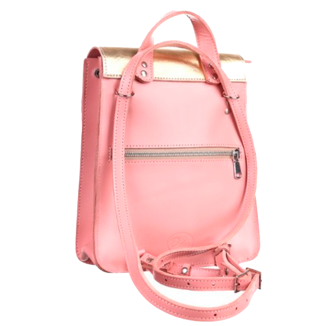 Шкіряний жіночий рюкзак Dekey Елтон Пудра + Золото