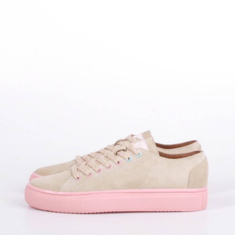Замшевые кеды Jizuz Classic бежевые на розовой подошве