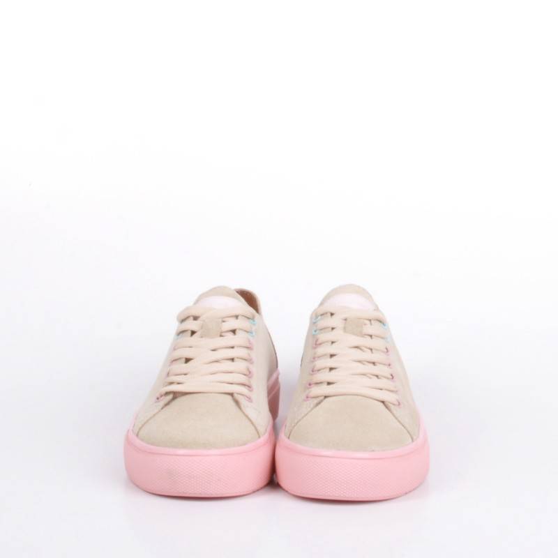 Замшевые кеды Jizuz Classic бежевые на розовой подошве