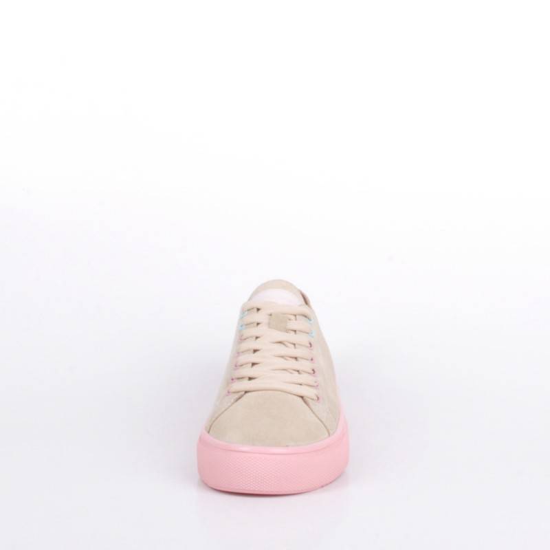 Замшевые кеды Jizuz Classic бежевые на розовой подошве