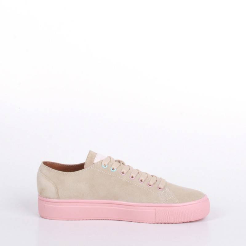 Замшевые кеды Jizuz Classic бежевые на розовой подошве