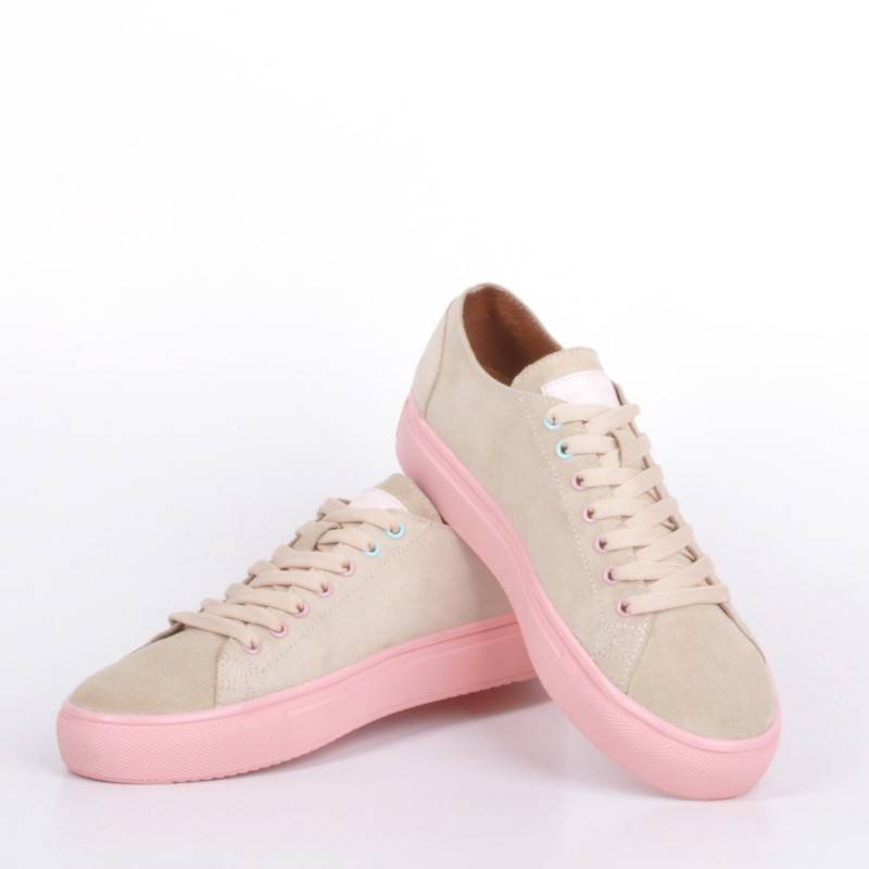 Замшевые кеды Jizuz Classic бежевые на розовой подошве