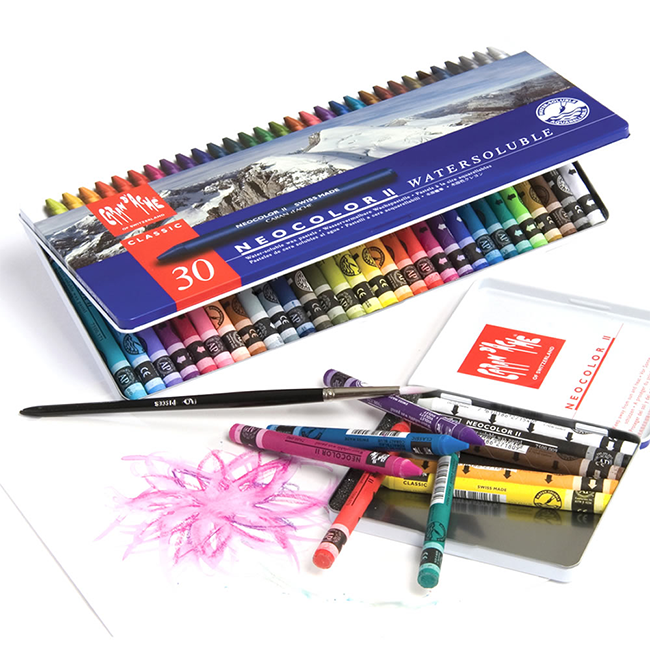Пастель воскова Water-soluble Caran d&#39;Ache Neocolor II Метал. бокс 30 кольорів