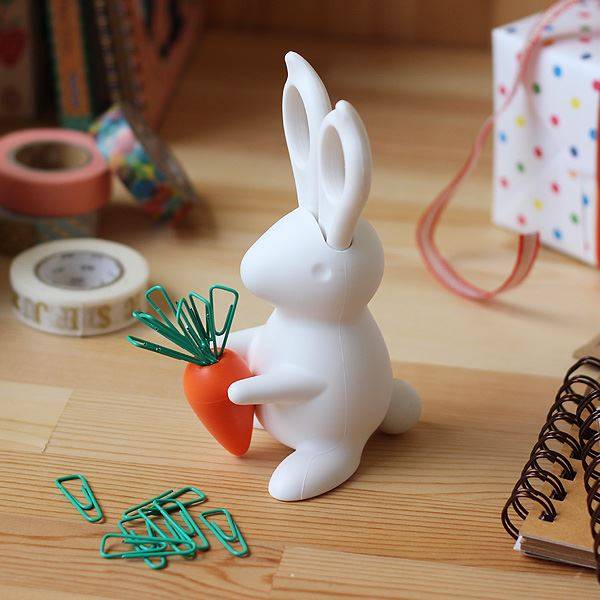Ножницы и магнит со скрепками Qualy Desk Bunny Белый
