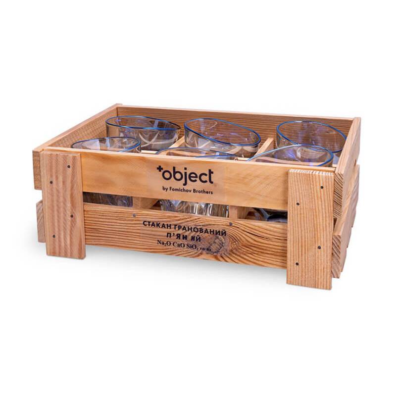 Набор Пьяных Стаканов для виски Синие (6 шт + ящик)