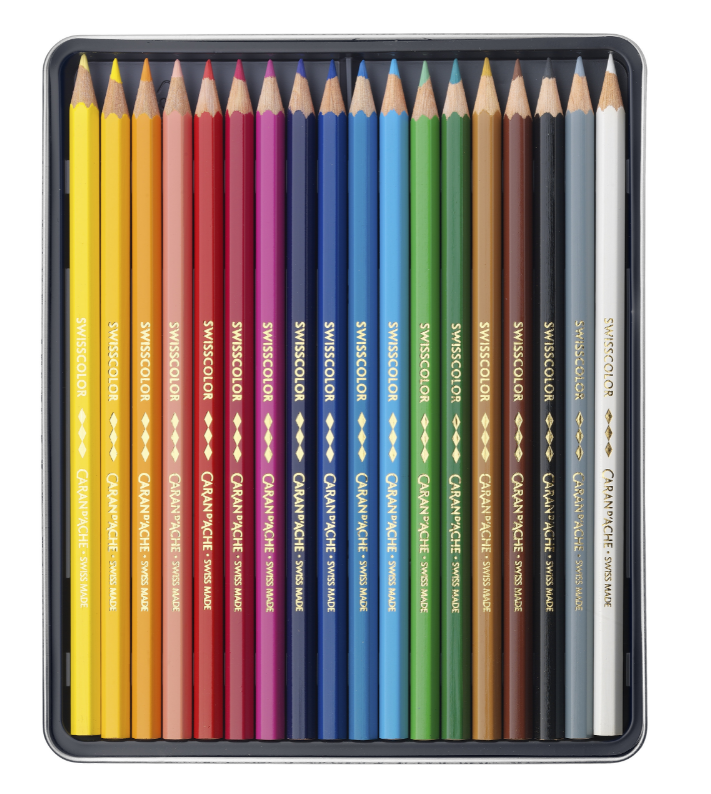 Набір Водостійких Олівців Caran d'Ache Swisscolor Металевий бокс 18 кольорів
