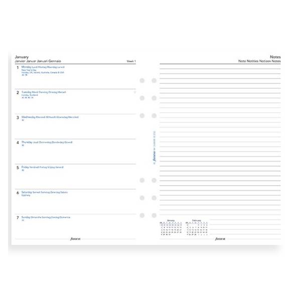 Комплект бланков Filofax Неделя на странице с заметками A5 White на 5-ти языках 2020 (68509)