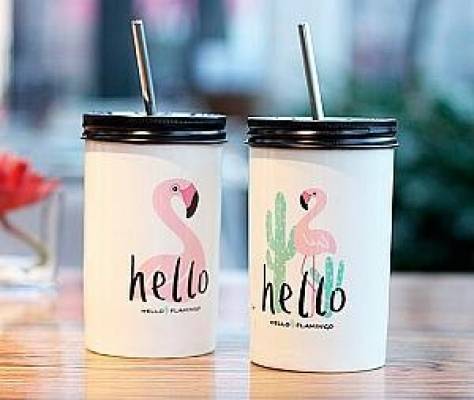 Стакан с трубкой Фламинго 500 мл