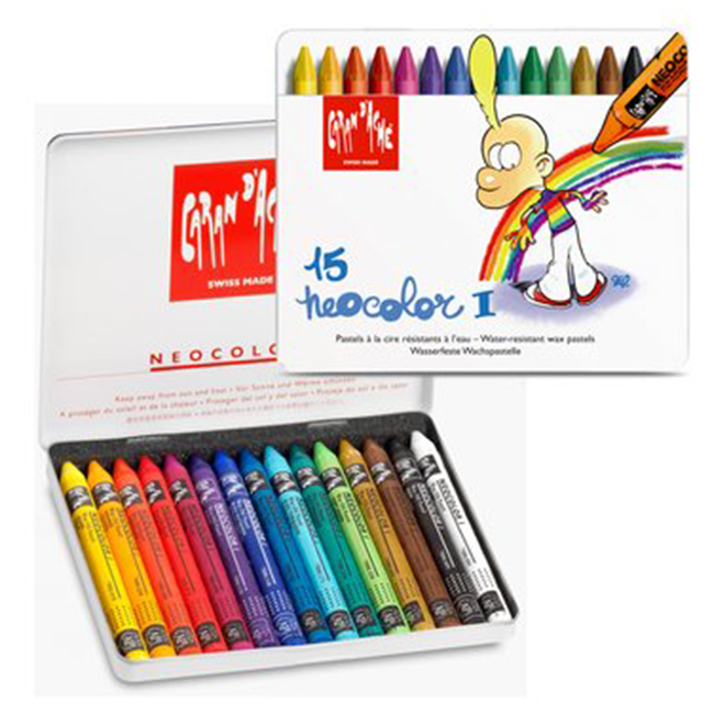Пастель восковая Water-resistant Caran d'Ache Neocolor I Метал. бокс 15 цветов