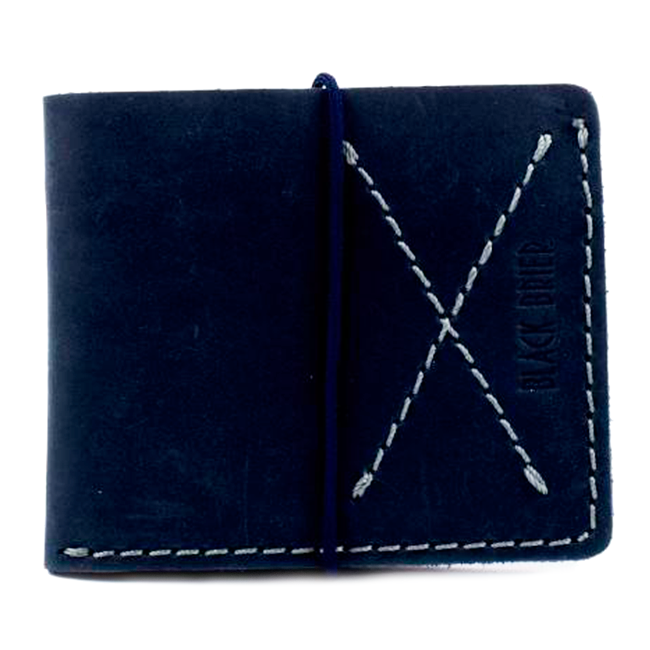 Шкіряне Портмоне на гумці зі шкіри Western Темно-синє P-1