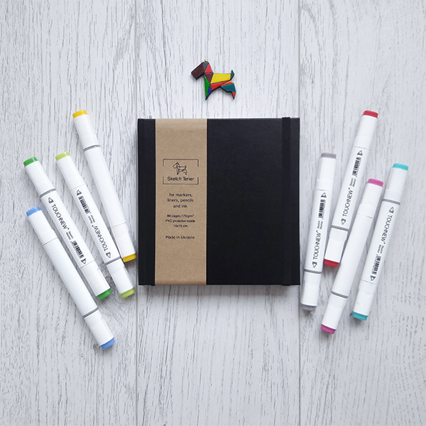 Скетчбук для маркеров Sketch Terier квадратный 15 х 15 см Черные Листы