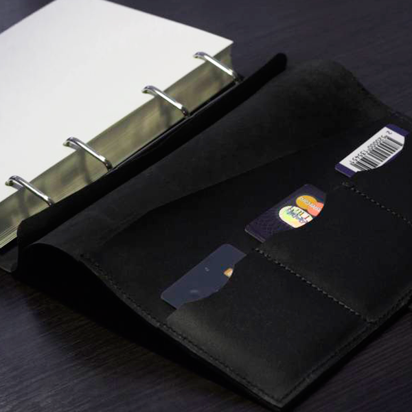 Кожаный органайзер LM с отделом для купюр и карточек черный