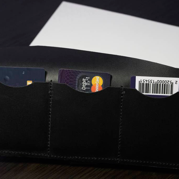 Кожаный органайзер LM с отделом для купюр и карточек черный