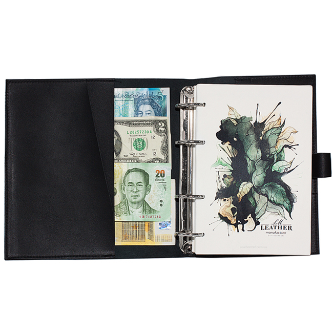 Кожаный органайзер LM с отделом для купюр и карточек черный