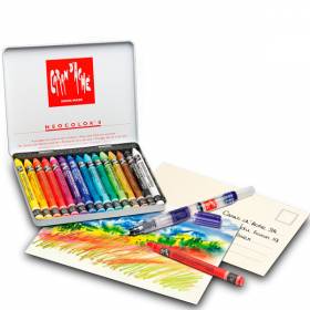 Набор Caran d'Ache Neocolor Creative Box (15 пастельных карандашей + 12 открыток + щетка)